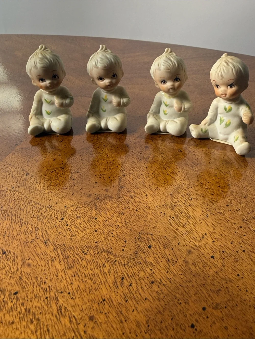 Porcelain Baby Boy Figurines Sitting Bisque Miniature Figure Flower Pajamas Vtg